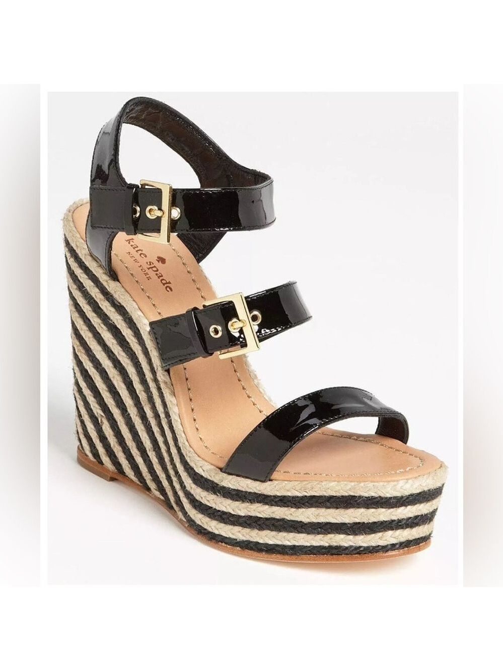 Kate Spade Lucie Strappy Platform Black Patent Leather Espadrille Sandal Size 9